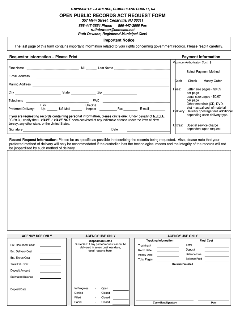 Township Opra  Form