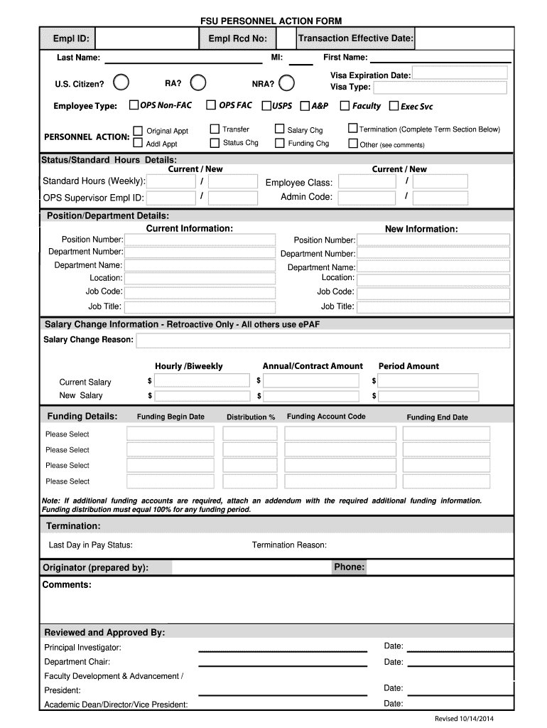  Personnel Action Form 2014