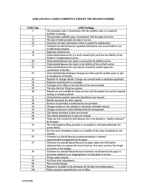 Ansi Code List in Medical Billing  Form