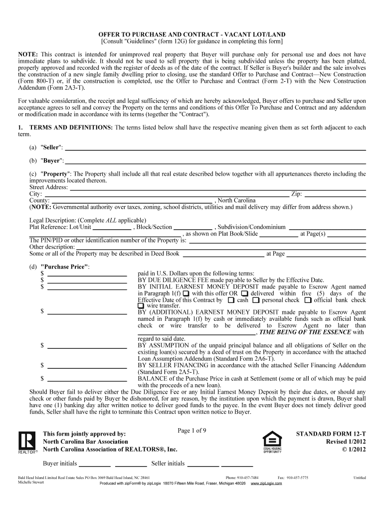 Purchase Vacant Form 2012