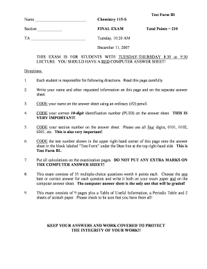 Purdue Chem 115 Past Exams  Form