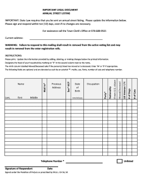 Census Update &amp; Residency Form Town of North Andover