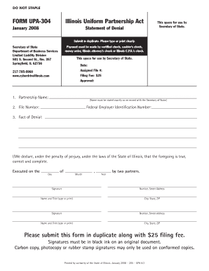  Illinois Uniform Partnership Act FORM UPA 304 Please Submit This 2008