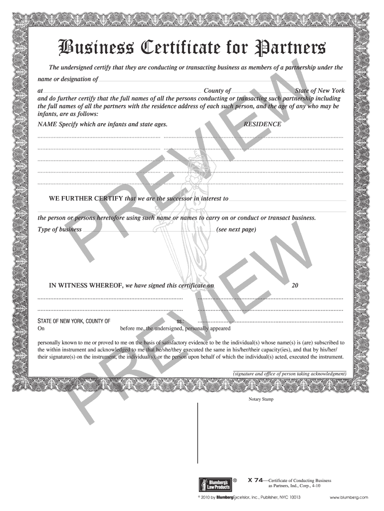 Business Certificate for Partners  Blumberg Legal Forms Online