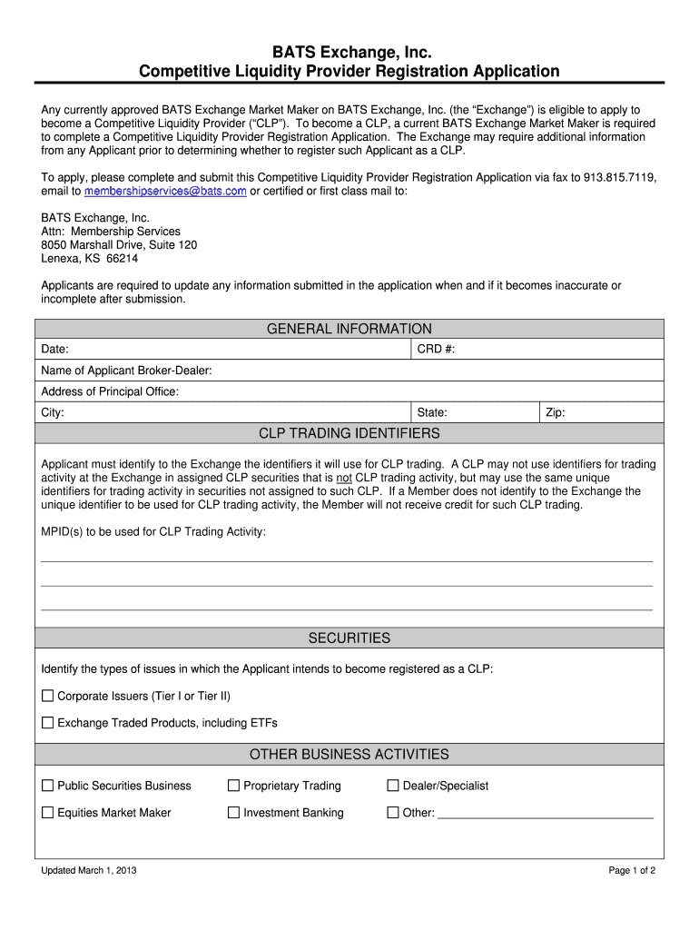 Application BATS Exchange  Form