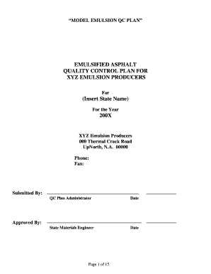 Asphalt Emulsion QC Model Plan Connect NCDOT North  Form