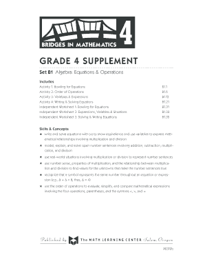 B1 Equations &amp; Operations the Math Learning Center Catalog  Form