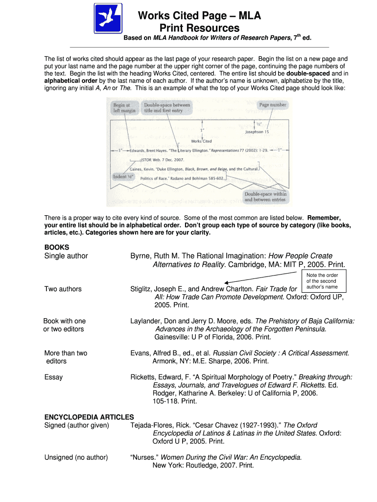 Works Cited Page MLA  Form