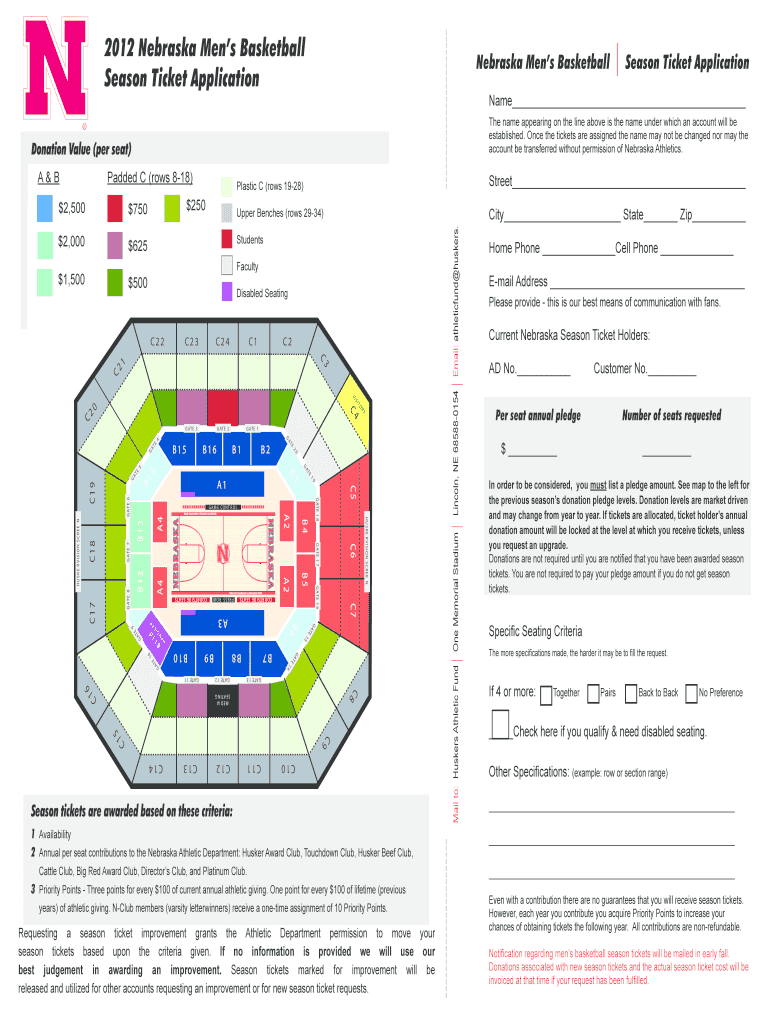 Nebraska Men&#039;s Basketball Season Ticket Application  Form