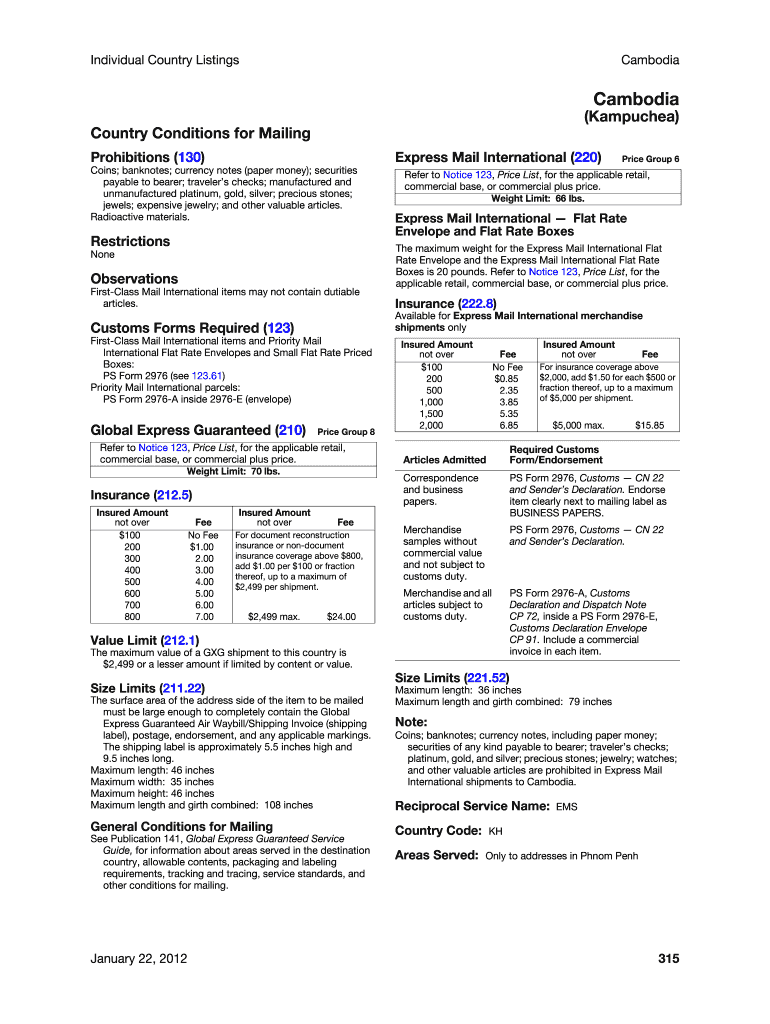 IMM Country Listings Cambodia Ethiopia Pe Usps  Form