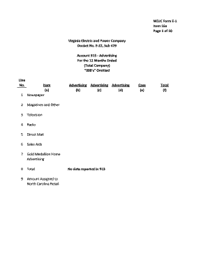 NCUC Form E 1 Item 16a Page 1 of 10 Line No Item Dominion