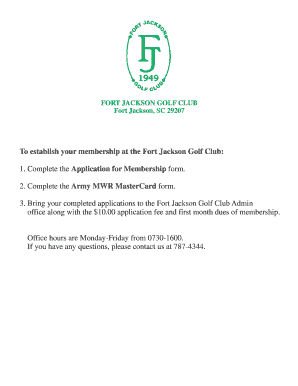 Fort Jackson Golf Club Membership  Form