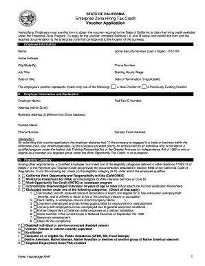 California Enterprise Zone Hiring Tax Credit Voucher Application Form