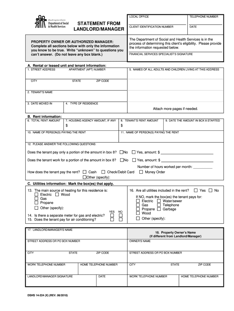  Landlord Statement Form Dsha Wa 2010-2024