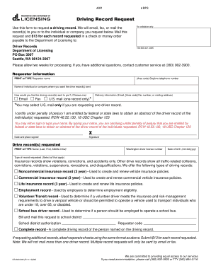 Driving Record Request Form Washington Department of Licensing Dol Wa