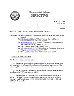 SUBJECT Uniform Reserve, Training and Retirement Categories