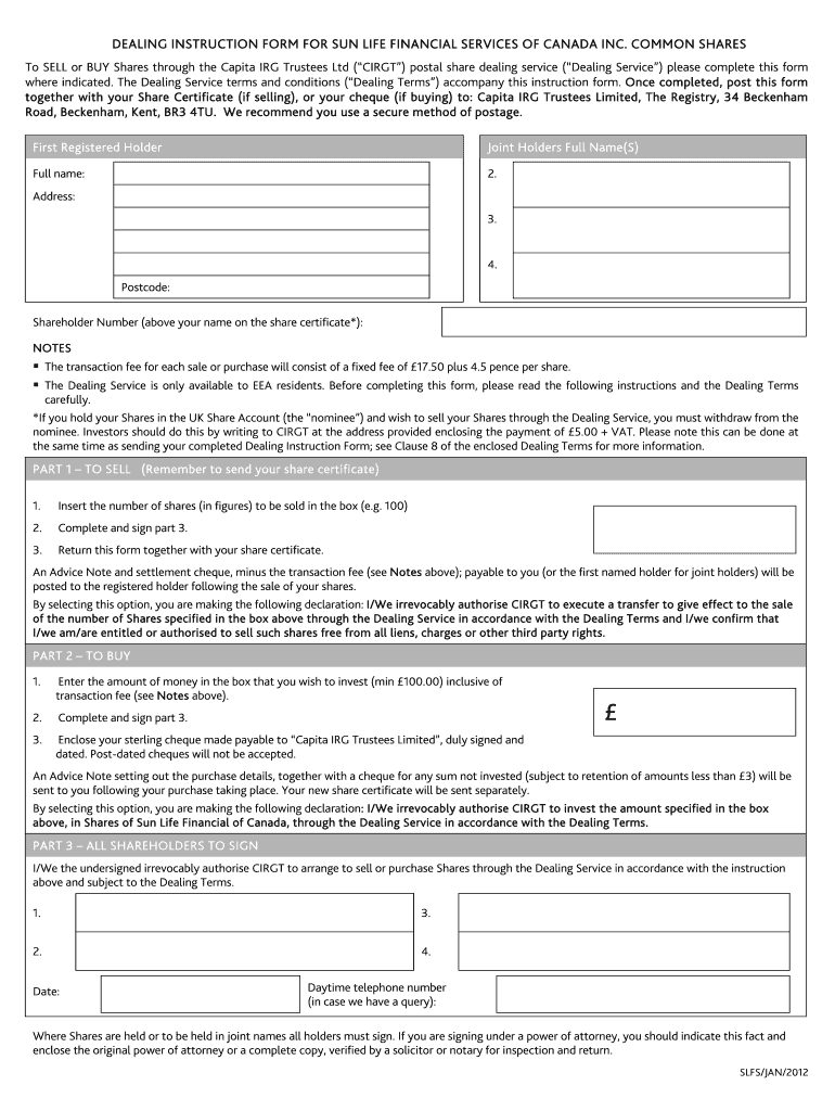 Dealing Terms CAPITA Share Dealing Services  Form
