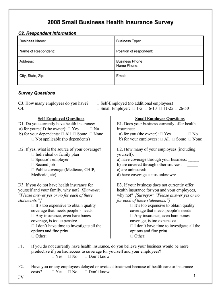 Small Business Health Insurance Survey Main Street Alliance  Form