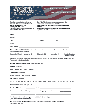 Printable Application Wounded Warriors Family Support  Form
