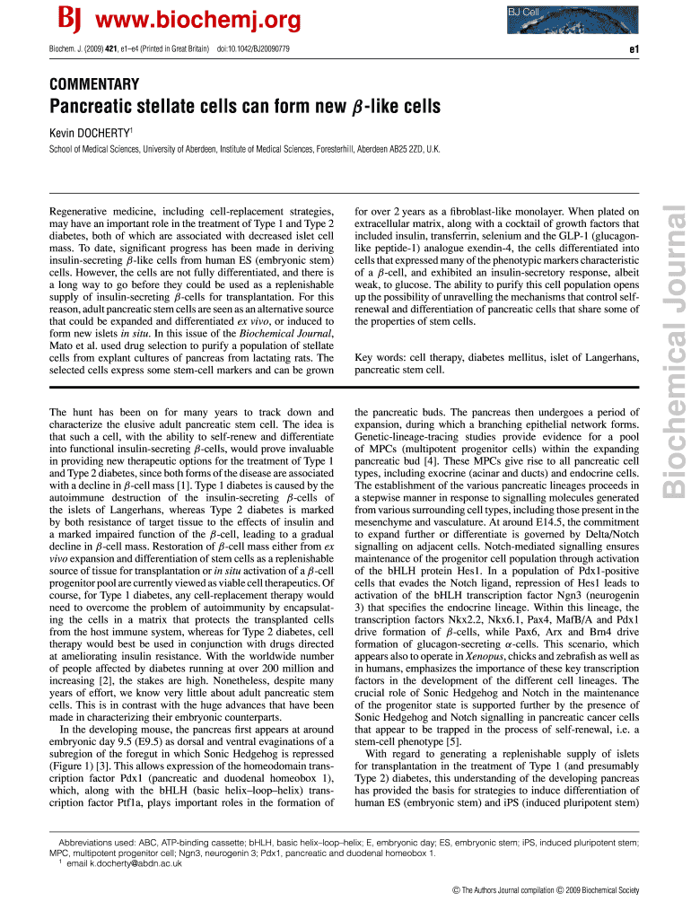 Pancreatic Stellate Cells Can Form New Like Cells Biochemical Biochemj