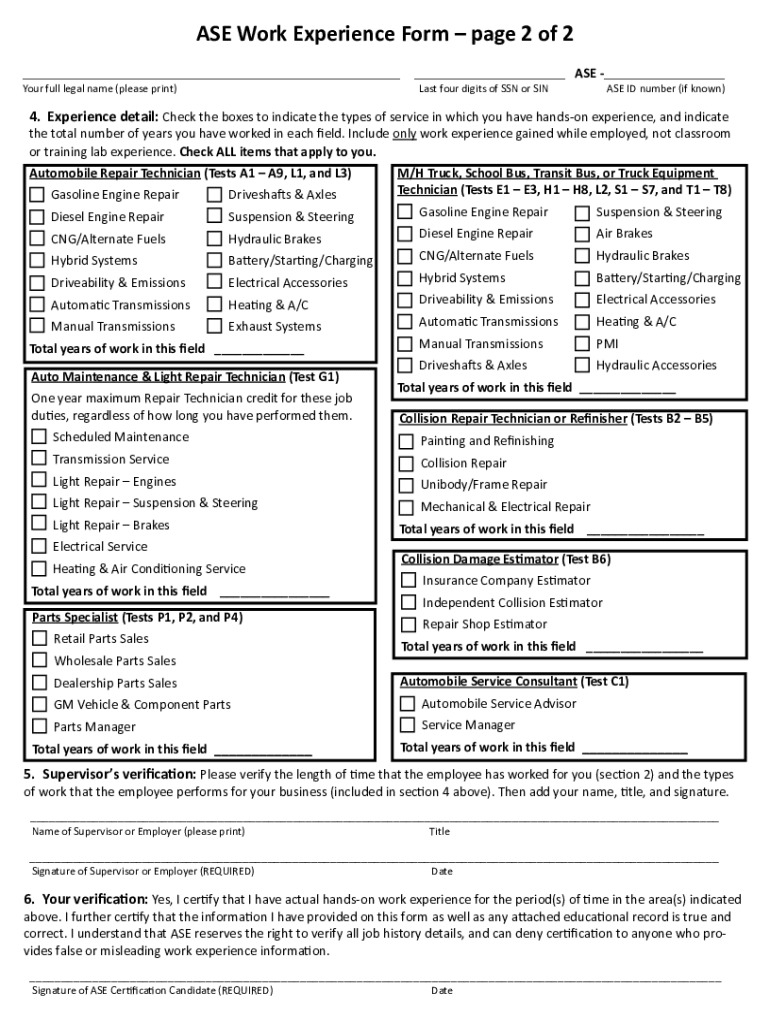 Blank Ase Certificate  Form