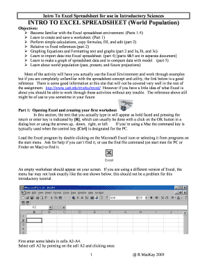 Intro to Excel Spreadsheet for Use in Introductory Sciences  Form