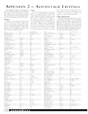 APPENDIX 2 ADVANTAGE LISTINGS  Form