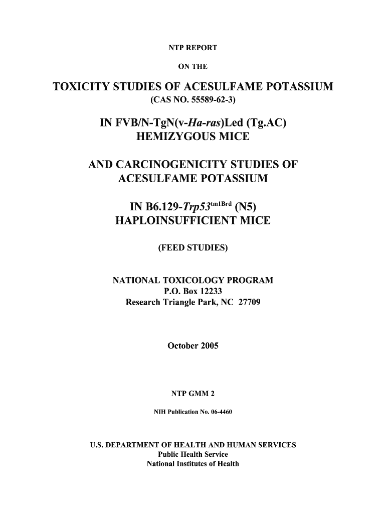 GMM 02 NTP REPORT on the TOXICITY and CARCINOGENICITY STUDIES of ACESULFAME POTASSIUM GMM 02 NTP REPORT on the TOXICITY and CARC  Form