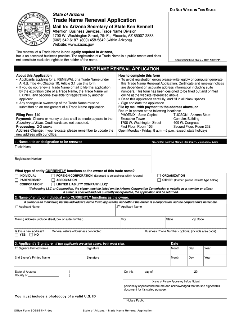 Get and Sign Tradename Renewal 2011-2022 Form