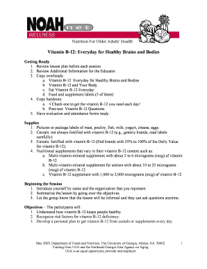 Vitamin B 12 University of Georgia Fcs Uga  Form