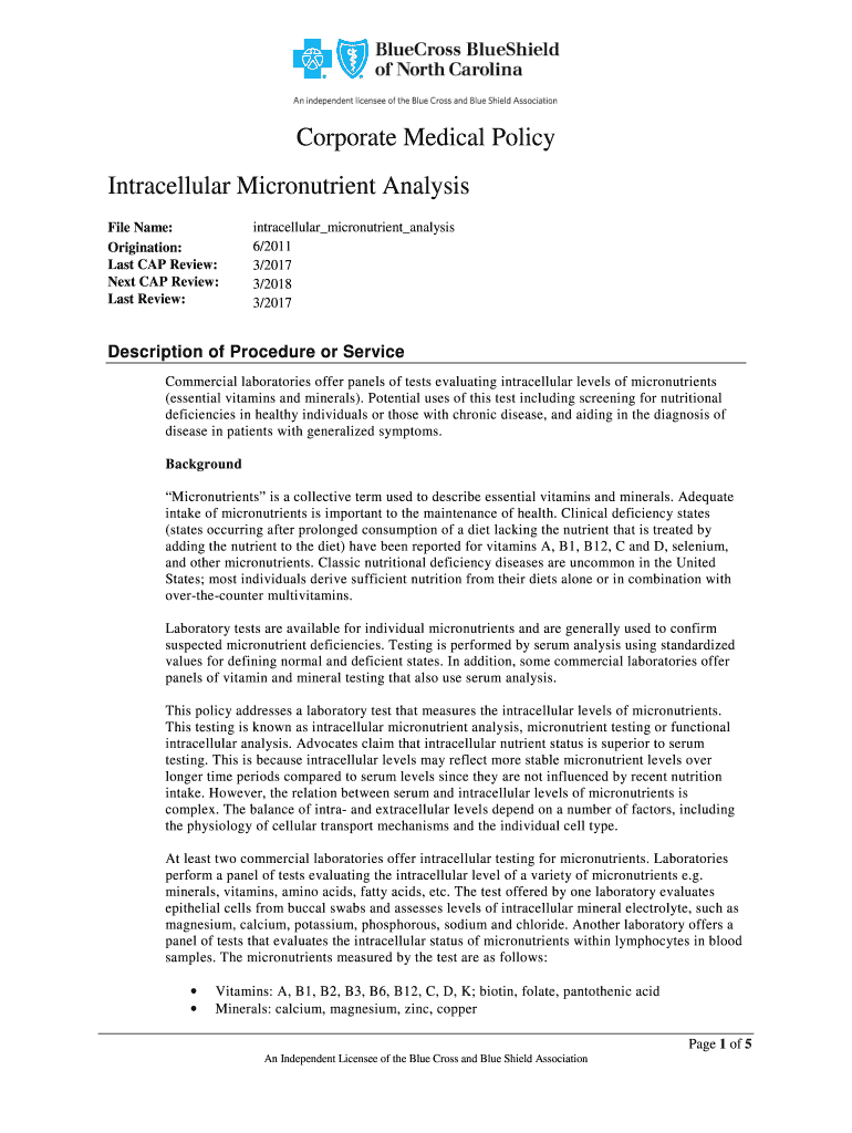 Intracellular Micronutrient Analysis  Form