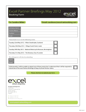 Excel Partner Briefings May Excel Networking  Form