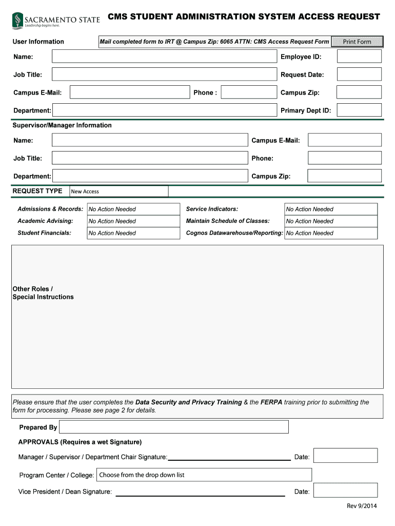 CMS STUDENT ADMINISTRATION SYSTEM ACCESS REQUEST Csus  Form