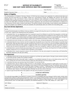 Acs Notice of Eligibility and Fee Agreement  Form