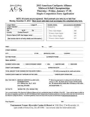 Friday, January 17 18 Singles Competition Entry Application Americancuesports  Form