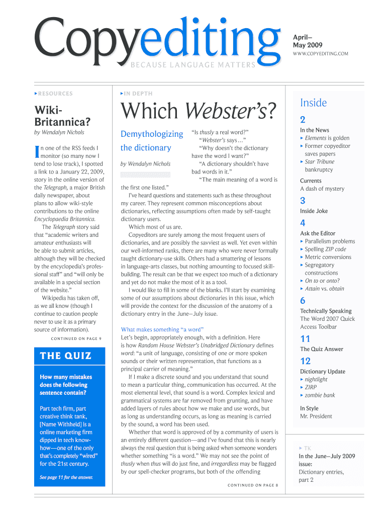 Which Webster&#039;s? Copyediting Com  Form