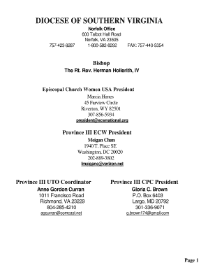 DIOCESE of SOUTHERN VIRGINIA ACS Integration Home  Form