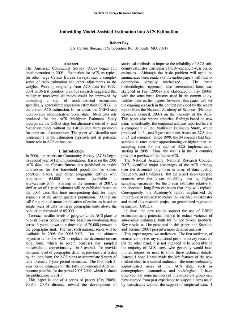 Imbedding Model Assisted Estimation into ACS Estimation Amstat  Form