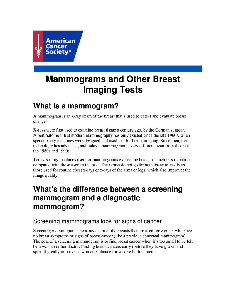 Mammograms and Other Breast Imaging Procedures Cancer  Form