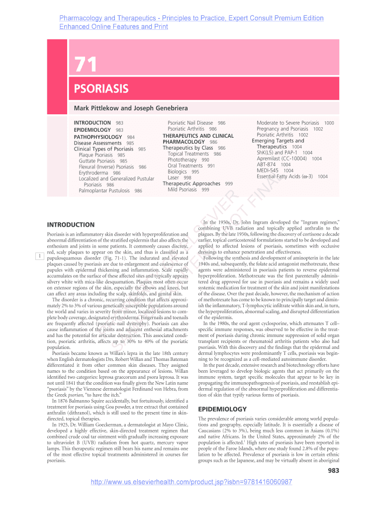 Psoriasis Elsevier Health  Form