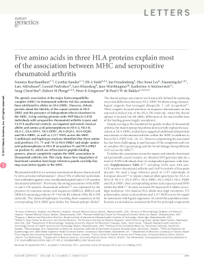 Five Amino Acids in Three HLA Proteins Explain Most of the Association between MHC and Seropositive Rheumatoid Arthritis Nature   Form