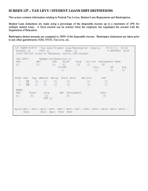 Screen 127 Tax Levy Student Loans Edit Definitions Tamus  Form