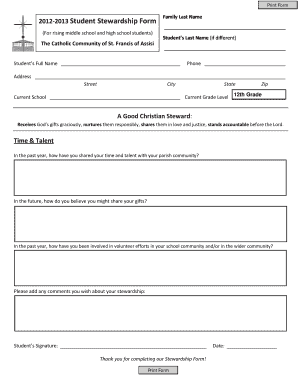 Student Stewardship Form