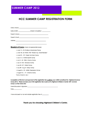 Hcc Summer Camp Registration Form