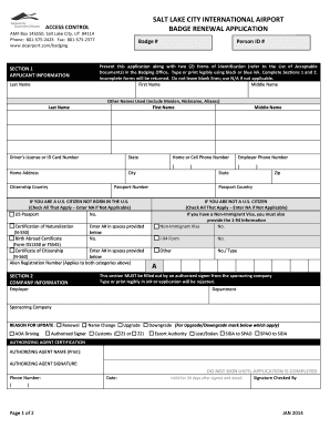 Badge Renewal Application Salt Lake City International Airport  Form