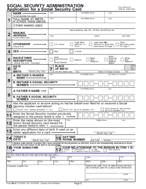 Application for Social Security Card  Form