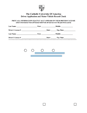CUA Safe Driver Application Environmental Health and Safety  Form