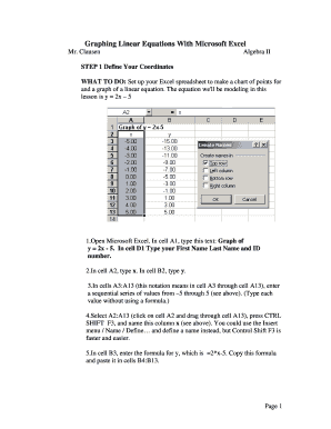 Graphing Linear Equations with Microsoft Excel  Form