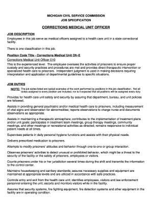 CORRECTIONS MEDICAL UNIT OFFICER  Form