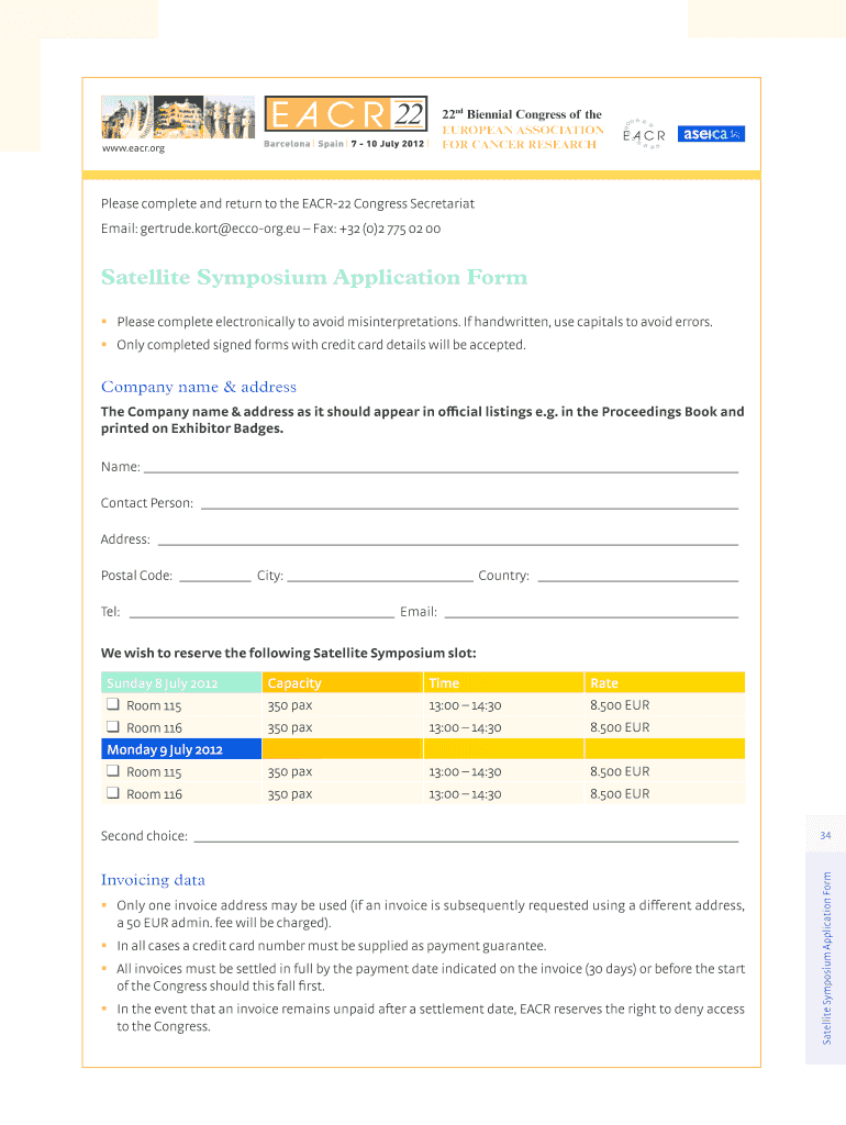 Invitation to Industry the European Association for Cancer Research  Form